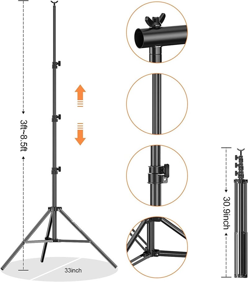 GLOSHOOTING Photo Backdrop Stand, 8.5 x 10 ft Back Drop Adjustable Stands, Photography Background Support System Kit with Carry Bag, Clips and Clamps for Photo Video Studio, Parties, Wedding - Image 4